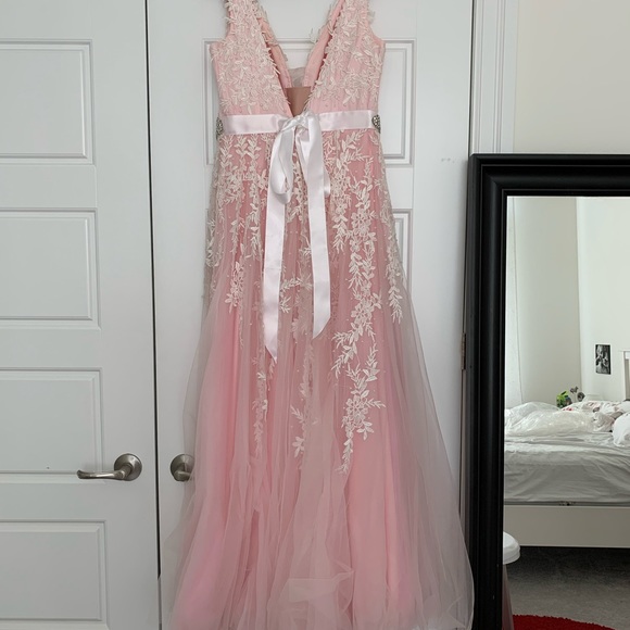 Flower Lace Pink Prom Dress - Picture 2 of 11